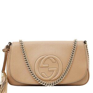 Gucci  Soho Flap Leather Chain Crossbody Bag Beige 536224